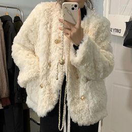 Chaquetas de mujer Ayualin elegante abrigo blanco suelto Vintage de gran tamaño Boho abrigos de lana para mujeres Casual O-cuello manga larga invierno 2024