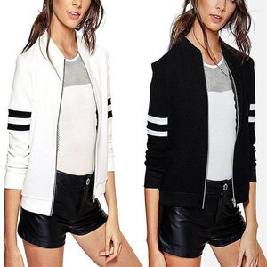 Chaquetas de mujer Abrigo corto de béisbol Otoño de mujer Cuello redondo Manga larga Cremallera Tallas grandes Básico Harajuku Outwear Ropa de mujer Negro / Blanco