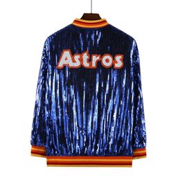 Vestes pour femmes Équipe de baseball Femmes Astro Sequin Blue Bomber Jacket 231130