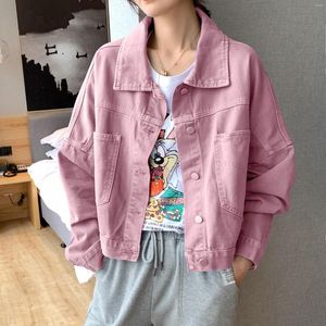 Vestes pour femmes Basic Recadrée Denim Femmes Style Coréen Simple Vintage Col Rabattu Jeans Manteaux Streetwear Casual Tops Chaqueta Mujer