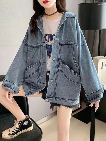 Chaquetas de mujer Mujeres básicas Vintage Simple Primavera Chic Denim Coreano Estilo universitario Chaqueta para niñas Elegante Cuello vuelto Ropa de abrigo para mujer