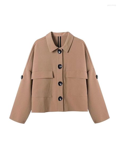 Vestes pour femmes BBWM femmes printemps automne Vintage marron manteau dames mode simple boutonnage revers à manches longues veste