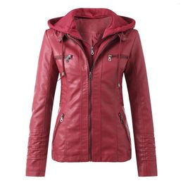 Vestes pour femmes, hauts de ceinture, manteau de costume à fermeture éclair, veste de moto à col en cuir, gilet à poils doux et mince