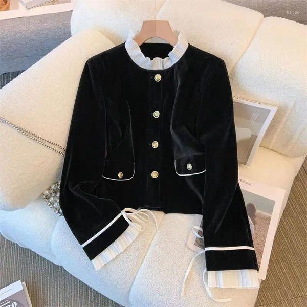 Vestes pour femmes manteau de mousse de chocolat noir concepteur original rétro quotidien peut être porté veste de poche multi-boutons à une rangée