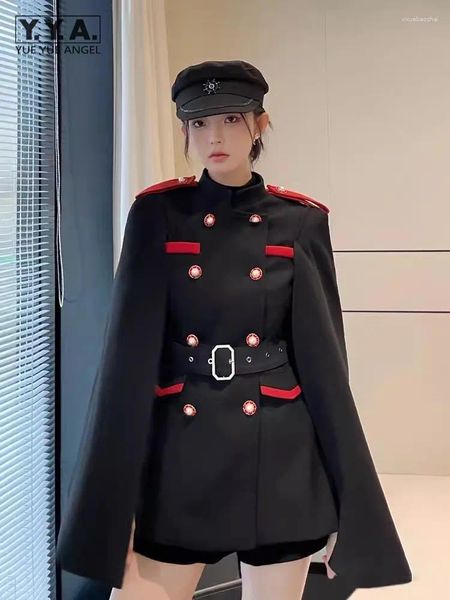 Vestes pour femmes Crape noire manteau en laine Femmes Automne Hiver British Style Stand Collier Moyenne Longueur Elegant Bureau Double Breasted