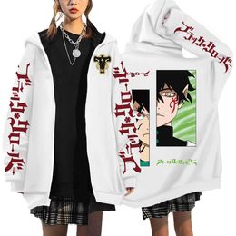 Vestes Femmes Black Clover Vestes Japonais Manga Anime Zip Up Sweat À Capuche Imprimé Casual Noir Blanc Streetwear Chaqueta Femme Homme Vêtements Unisexe T221105