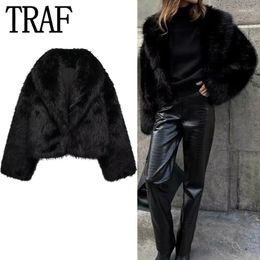 Vestes Femmes Noir Fausse Fourrure Manteau Femmes Fluffy Veste Courte Femme Manches Longues Chaud Hiver 2023 Luxe Fourrure Cardigan