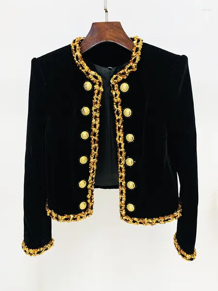 Vestes Femmes Veste de velours noir Femmes 2024 Designer Perlé Paillettes Chaîne Courte Cardigan Manteau En Blazer Blazer