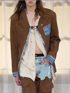 Chaquetas de mujer Blazer para mujer cuello con muescas manga larga Patchwork Denim Split Casual Blazers mujer otoño estilo de moda