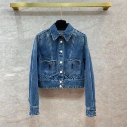 Vestes pour femmes Blue Denim Short pour les femmes Casual Coat 2024 Spring Summer Retro Fashion Broidered Jean Jacket