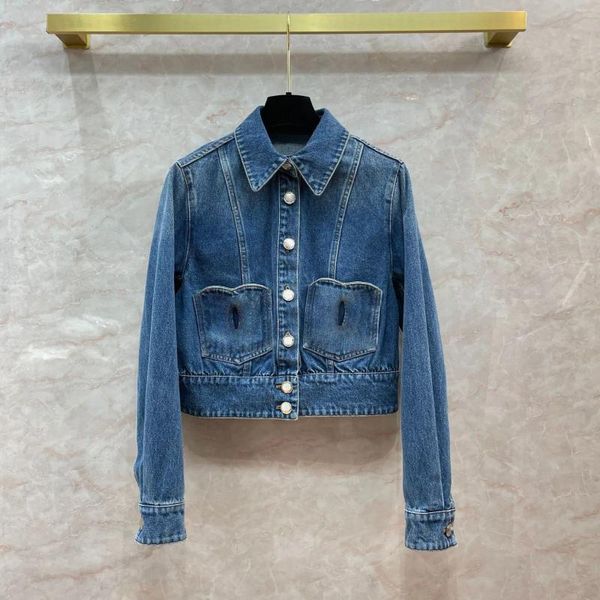 Jackets de mujeres Blue Denim abreviatura de mujeres Cubo casual 2024 Spring Summer Retro Fashion Jean Jaqueta Jean