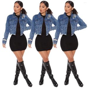 Vestes pour femmes Jean Blue Veste Femmes Sexy Ripped Tassel