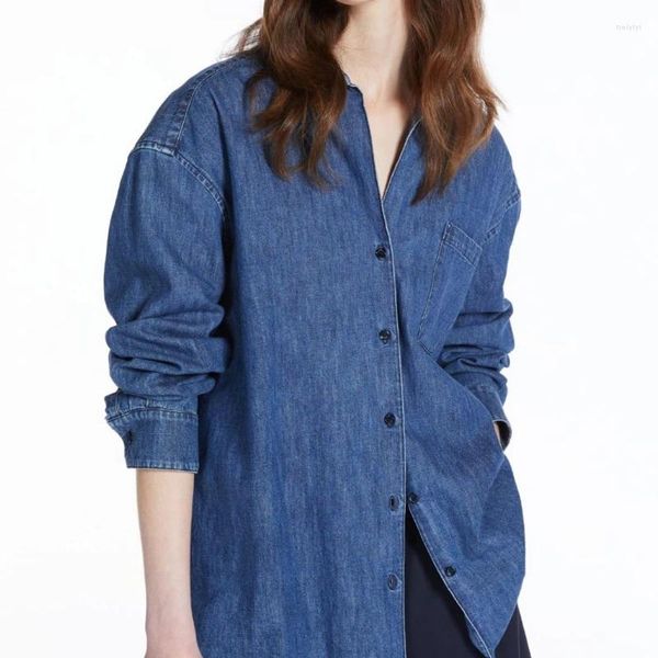 Vestes pour femmes Blue Turn-Down Col Denim Chemise Manteau 2023 Automne et hiver Dames Casual Lâche Veste à manches longues à manches longues