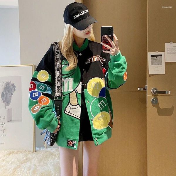 Vestes Femmes Bomber Femme Varsity Jacket Racing Blue American Broderie Moto Punk University Baseball Manches Longues Manteau