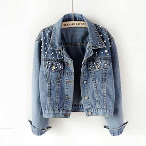 Damesjassen Boyfriend jeans parels Oversized denim jassen Jas met lange mouwen Dames Single breasted bomber 240301