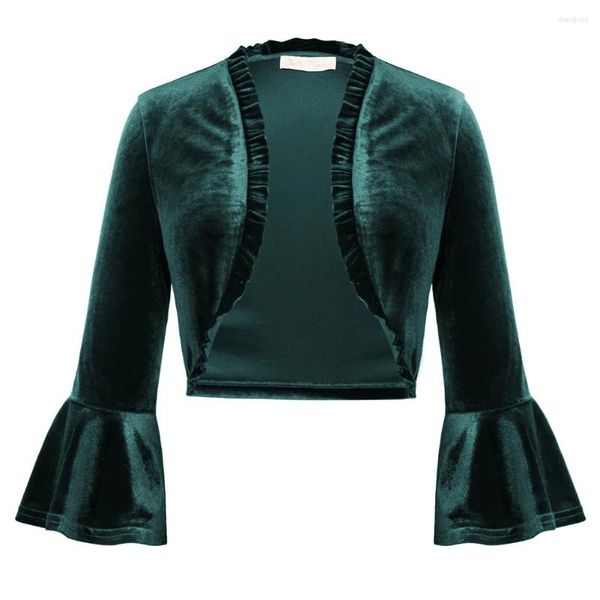 Vestes Femmes BP Femmes Vintage Velours Shrug 3/4 Manches Ouvert Avant Garniture À Volants Boléro Cardigan Court Pour Robes De Soirée Formelle A30