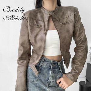 Vestes pour femmes Bradely Michelle 2024 Casual Outwear Automne Manches longues Vintage Slim Veste Poche Zipper Solide Manteau