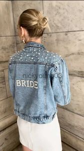 Chaquetas de mujer BRIDE Rhinestone y Pearl Denim Jacket Custom Mrs. Jean Jacket Wifey Denim Chaqueta de boda nupcial personalizada Novia para ser abrigos J231113