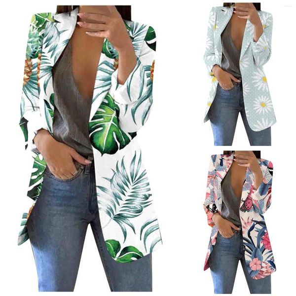 Chaquetas de mujer, cárdigan con estampado de bolsillo y botones, traje Formal, solapas de manga larga, chaqueta de oficina de negocios, abrigo, blusa, invierno Sexy para mujer