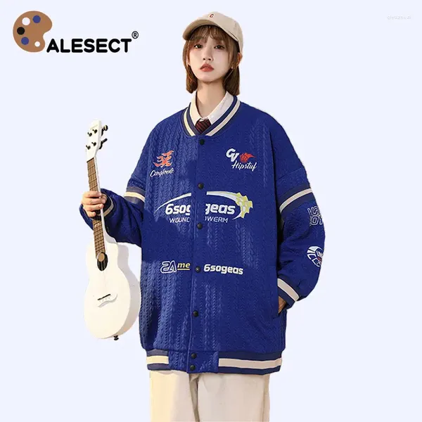 Vestes pour femmes Calesect 2024 Veste de baseball bleu Femme Femme Spring Oversity Varsity Coat Unisexe Harajuku Streetwear Men Vintage Button