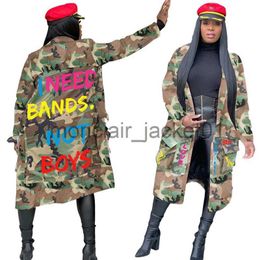 Damesjassen Camouflage Trenchcoat Dames 2020 Plus Size Kleding Letterprint Jas Streetwear Lange Stijl Crop Top Groothandel Dropshipping J230925