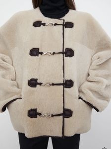 Vestes pour femmes en cachemire à manches longues tweed pour toteme hiver féminine bouton en cuir français rond coud single poit