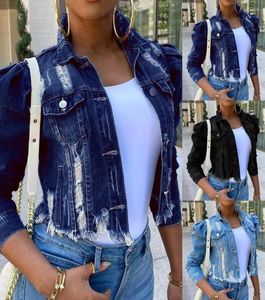 Damesjacks Casuastreetwear Korte Jean 2022 Spring Vintage vrouwen gescheurd denim Autumn Fashion Woman Jacket Puff Sleeve Coat3242534