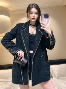 Damesjacks Chan 2023 Winterontwerper Fashion Chains Tweed Jacket Plus Size Black Long Style Coats Women Mothers