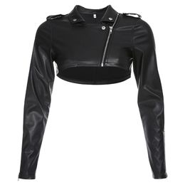 Vrouwen sackets chique punk dames diagonale zip manchetknopen decor micro motorfiets fietser faux lederen meisje kort 221130