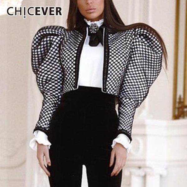 Femmes s Vestes CHICEVER Plaid Manteaux Pour Femmes Papillon Col Bouffée À Manches Longues Ruché Court Streetwear Femme Automne Vêtements 230208