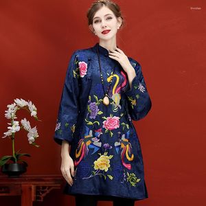 Damesjassen Chinese stijl high-end tops jas lente en herfst retro borduurwerk bloemen plus size losse elegante m-3xl