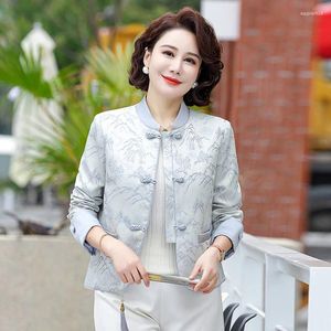 Damesjassen Chinese stijl Verbeterde Hanfusatin Jacket Women 2024 Spring herfst Retro Stand Kraag Lange mouw Elegant Tang Suit Tops