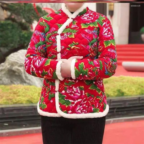 Vestes pour femmes style chinois nord-est de la veste coton de coton fille 2024