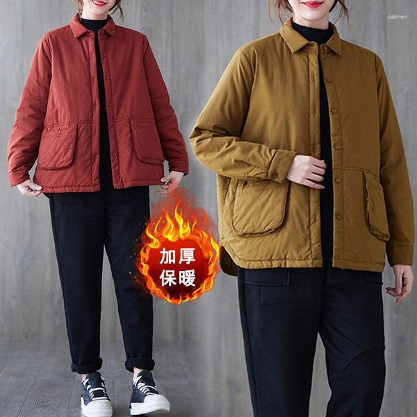 Vestes pour femmes Style chinois rétro coton rembourré chemise veste littéraire femmes à manches longues revers léger chaud matelassé manteau hiver