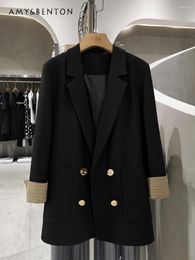 Vestes pour femmes Commute Style Black Suit pour femmes British British Korean Loose Slim Jacket 2024 Patchwork Spring Coat Casual