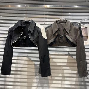 Vestes pour femmes veste en cuir recadrée manteau rétro décontracté haussement d'épaules ouvert avant Baggy Bomber