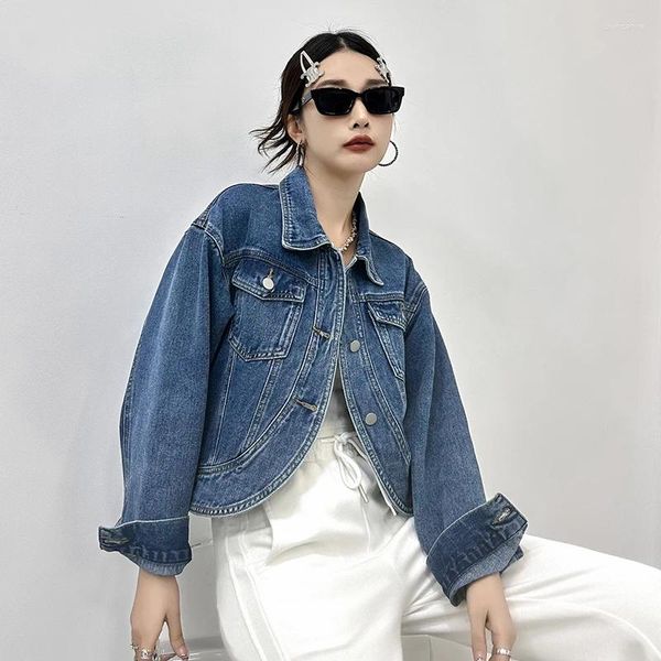 Vestes Femmes Curved Hem Design Botton Up Jeans Veste Femmes Printemps Automne Dames Cool Mode Vintage Denim Femme En Gros