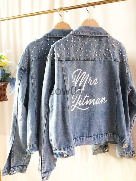 Vestes pour femmes Custom Pearl Denim Jacket Custom Mme Bride Jean Jacket Wedding Party Vêtements de demoiselle d'honneur Blanc Noir Bleu Manteaux Cadeau de mariée Favor J230726