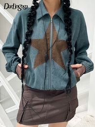 Damesjassen Darlingaga Vintage Harajuku Corduroy Winter Jacket Star -borduurwerk Volledige ritssluiting Losse retro esthetische overjas chic 230111