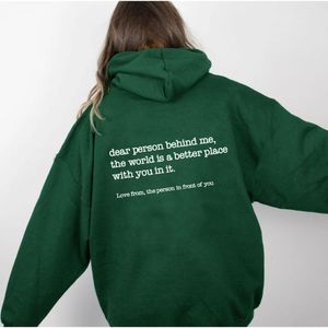 Dames S-jassen Beste persoon achter mij Hoodie met kangoeroezak Pullover Vintage esthetiek met woorden op de rug Unisex trendy hoodies