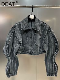 Vestes pour femmes DEAT Tendance de la mode Ligne tridimensionnelle Designer Denim Manteaux High Street Revers Jeans à manches longues 2023 11P038 230424