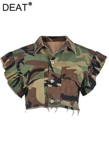 Vestes pour femmes DEAT mode femmes veste col rabattu manches papillon simple boutonnage Camouflage imprimé manteau court printemps 17A7035 230508