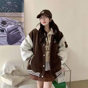 Damesjassen Deeptown Herfst Winter Oversized Warme Bomberjacks Dames Letterprint Borduren Varsity Baseball Jacket Vintage Streetwear 230202