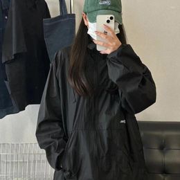 Chaquetas de mujer Deeptown chaqueta negra mujer rompevientos vintage anorak harajuku cremallera de gran tamaño con capucha moda coreana abrigo fino