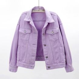 Jackets para mujeres Deeptown Denim Autumn Y2K Abrigo de la calle Rosa Jean Jean Tops Casual Tops Purple de gran tamaño Outerwear 230406