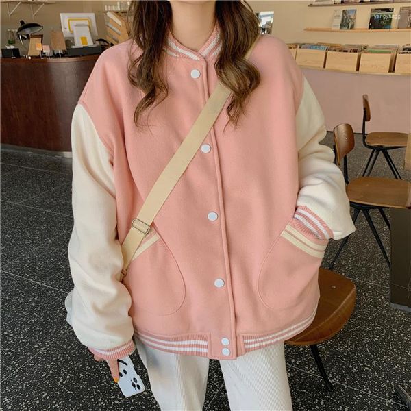 Vestes pour femmes Deeptown Harajuku mode veste universitaire femmes bombardier surdimensionné Y2k Streetwear manteau de Baseball Vintage collège uniforme