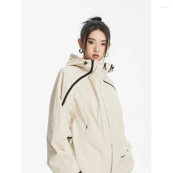 Vestes Femmes Deeptown Japonais Y2K Veste Coupe-Vent Femmes À Capuche Zip-up Oversize Anorak Vintage Streetwear Techwear Harajuku Tops