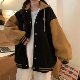 Jaquetas femininas Deeptown Vintage Baseball Jacket Feminino Oversized Varsity Harajuku Fashion Streetwear Casaco com capuz Estilo universitário Estética