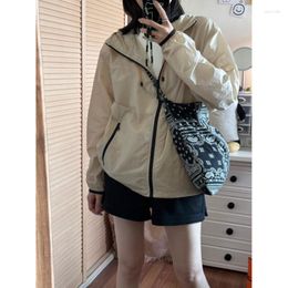 Damesjassen Deeptown Dames Rits Vintage Transparante Bovenkleding Witte Oversized Japanse Stijl Lichtgewicht Sportjas Casual Dames