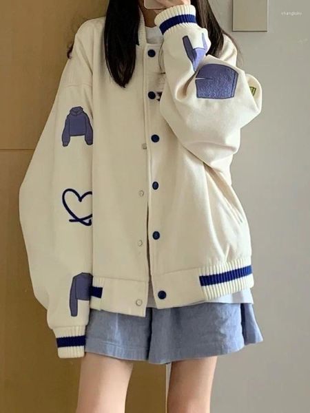 Chaquetas de mujer Deeptown Y2k bordado chaqueta de gran tamaño mujeres estilo coreano Kpop Harajuku Kawaii linda sudadera de béisbol 2023 otoño invierno